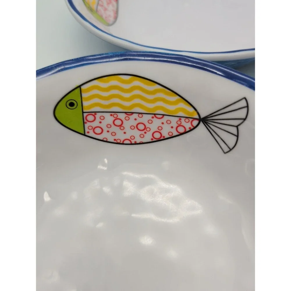 Melamine Bowls Set of 4 Fish  Ocean Coastal Beach Camper RV Tropical Summer